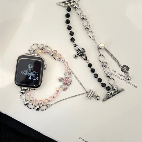 「V625」アップル ウォッチ バンド 可愛い ビーズ apple watch バンド チェーン 女性