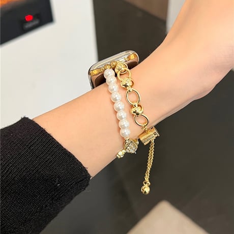 「V625」アップル ウォッチ バンド 可愛い ビーズ apple watch バンド チェーン 女性