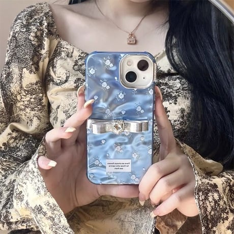 「V531」花柄 iphone15/15pro ケース リボン 韓国 iphone14 ケース 人気 女子