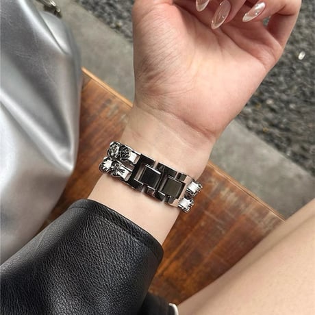 「V628」アップルウォッチバンド 2連チェーンxレザー apple watch バンド おしゃれ