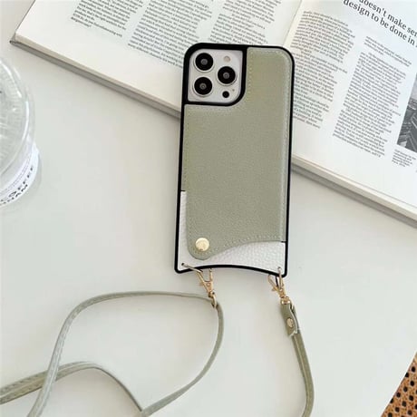 「V073」 iphone14/13 ショルダーケース バイカラー iphone12/11 ケース カード収納 背面