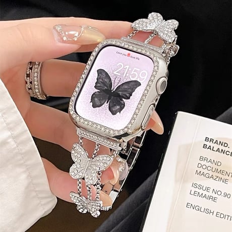「V091」蝶々 アップル ウォッチ バンド おしゃれ 女性 apple watchカバー付き