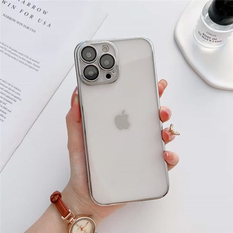 「V112」メタリック iphone14 クリアケース 防塵 軽量 iphone14pro/13 ケース  カメラフィルム付き