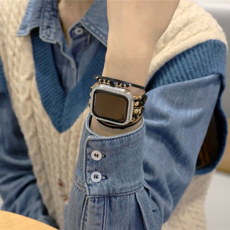 「V247」キラキラカバー付き apple watch ブレスレット 重ね付け アップルウォッチバンド 女性 おしゃれ