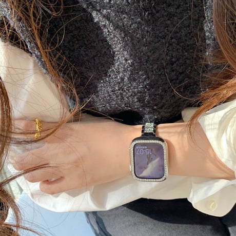 「V339」アップル ウォッチ キラキラ バンド+カバー 2点セット apple watch バンド シルバー 女性