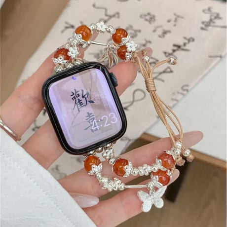 「V635」apple watchバンド 可愛い 女性 アップル ウォッチ バンド 蝶々 ビーズ