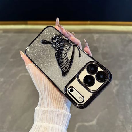「V596」iphone17/17pro ケース 蝶々 クリア iphone16/15 ケース 可愛 キラキラシート付き