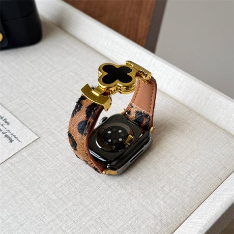 「V722」ヒョウ柄 アップルウォッチバンド 新型S11/Ultra3対応 apple watchバンド 四葉のクローバー