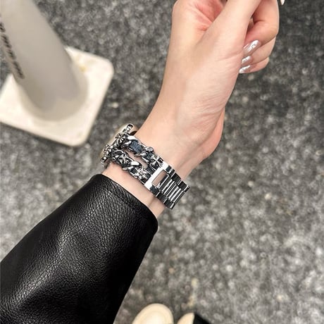 「V628」アップルウォッチバンド 2連チェーンxレザー apple watch バンド おしゃれ