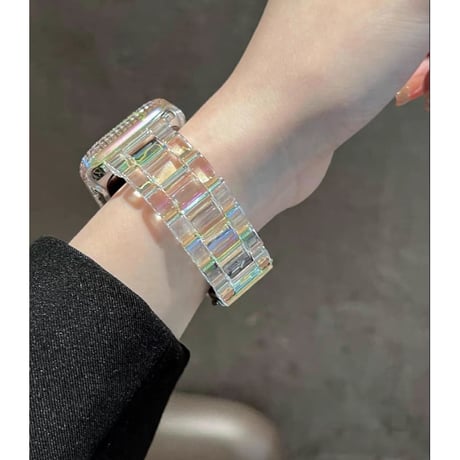 「V660」apple watch クリア バンド オーロラ アップル ウォッチ バンド 女性 おしゃれ「フレームカバー付き」