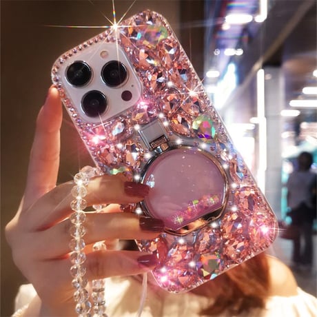 「V743」iphoneケース キラキラ ストーン iphoneケース 韓国 女子 隠しスタンド付き