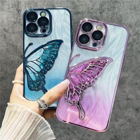「V651」蝶々 スマホケース 韓国 クリア iphone16/16pro ケース 人気 女子 インナーシート付き