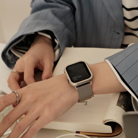 「V491」アップル ウォッチ バンド 蒸れ ない apple watch ステンレスバンド ＋カバー2点セット