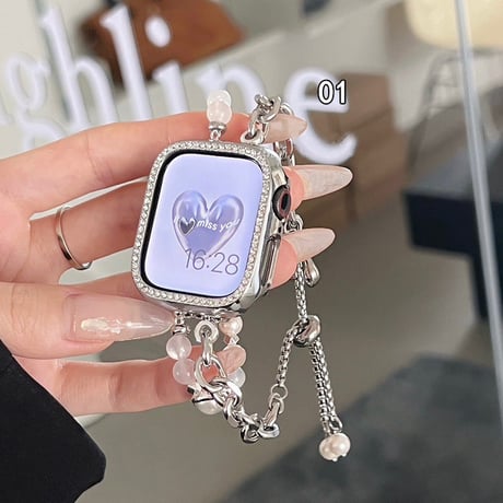 「V426」apple watch バンド チェーン ブレスレット アップル ウォッチ バンド 女性 パール付き