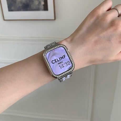 「V200」ステンレス× 樹脂 apple watchバンド キラキラ アップルウォッチベルト 大理石柄 ブレスレット代わり