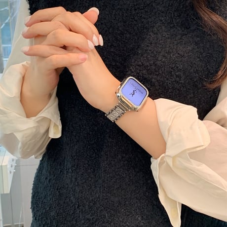 「V339」アップル ウォッチ キラキラ バンド+カバー 2点セット apple watch バンド シルバー 女性