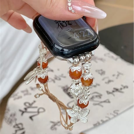 「V635」apple watchバンド 可愛い 女性 アップル ウォッチ バンド 蝶々 ビーズ