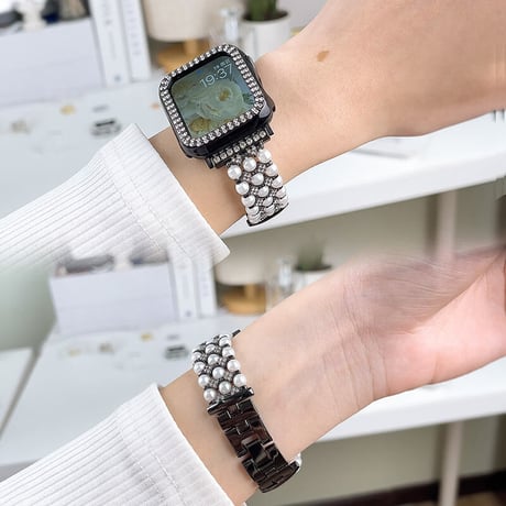 「V145」アップルウォッチバンド パール ストーン apple watchUltra/8/7/se バンド 可愛い プレスレット