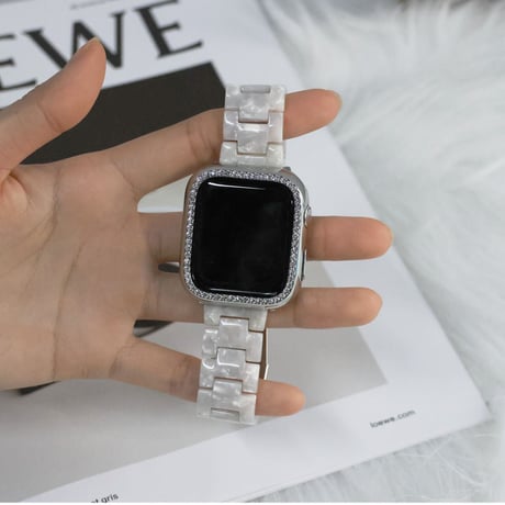 「V245」樹脂 アップルウォッチバンド シェル風 おしゃれ 軽量 apple watchカバー付き 男女兼用