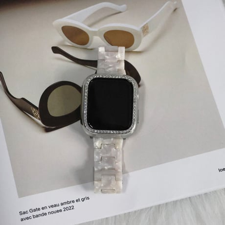 「V245」樹脂 アップルウォッチバンド シェル風 おしゃれ 軽量 apple watchカバー付き 男女兼用