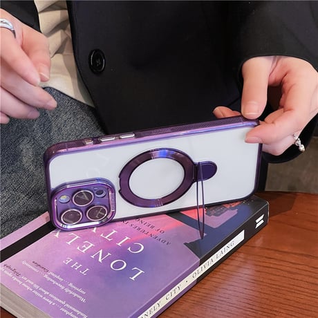 「V603」magsafe クリア ケース カメラフィルム付き iphone ケース スタンド