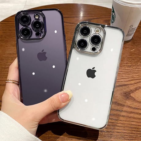 「V186」透明 iphone14 ガラスケース 黄ばまない おしゃれ iphone14pro/14promax ケース メタリック シルバー