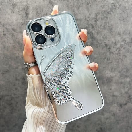 「V651」蝶々 スマホケース 韓国 クリア iphone16/16pro ケース 人気 女子 インナーシート付き