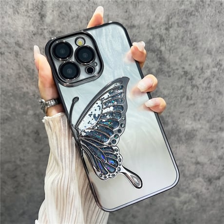 「V651」蝶々 スマホケース 韓国 クリア iphone16/16pro ケース 人気 女子 インナーシート付き