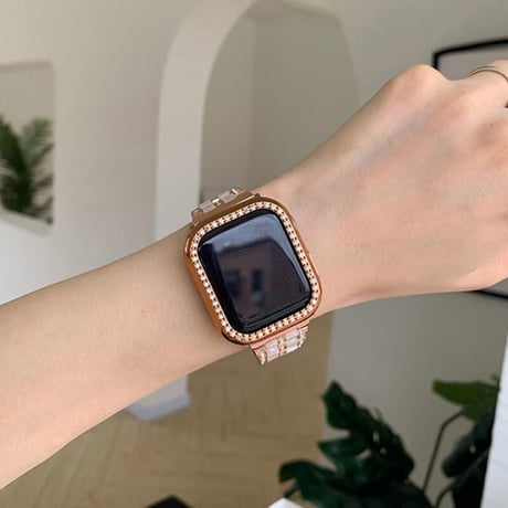 「V200」ステンレス× 樹脂 apple watchバンド キラキラ アップルウォッチベルト 大理石柄 ブレスレット代わり