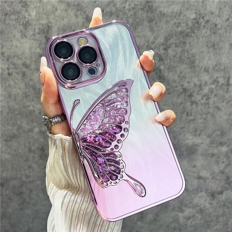 「V651」蝶々 スマホケース 韓国 クリア iphone16/16pro ケース 人気 女子 インナーシート付き