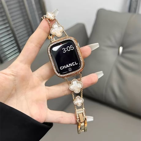 「V025」四つ葉のクローバー Apple Watchバンド  女性 人気 チェーン ベルト