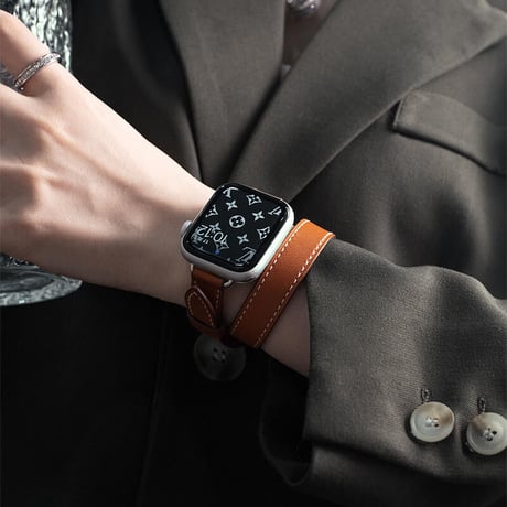 「V202」アップルウォッチバンド 二重 本革 apple watch 8/7/se ベルト ダブルツアー 高級 レディース