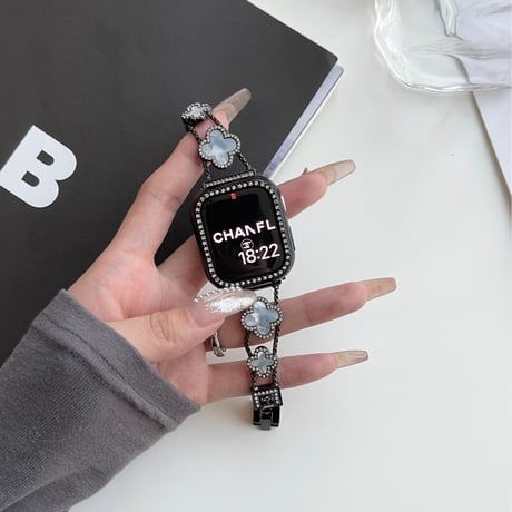 「V025」四つ葉のクローバー Apple Watchバンド  女性 人気 チェーン ベルト