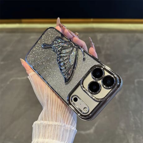 「V596」iphone17/17pro ケース 蝶々 クリア iphone16/15 ケース 可愛 キラキラシート付き