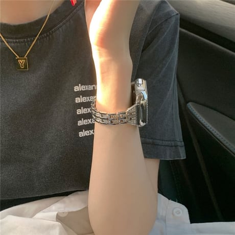 「V363」キラキラ アップル ウォッチ バンド シルバー ステンレス apple watchバンド+カバーセット
