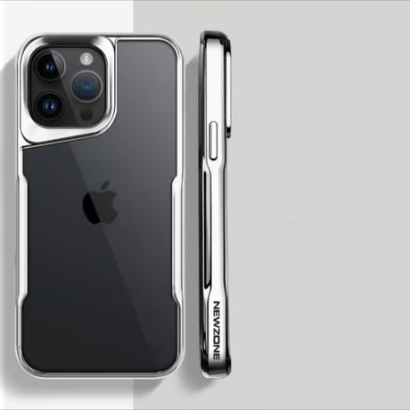 「V595」クリア iphone15/14 ケース 黄ばみにくい iphone ケース メタリック おしゃれ