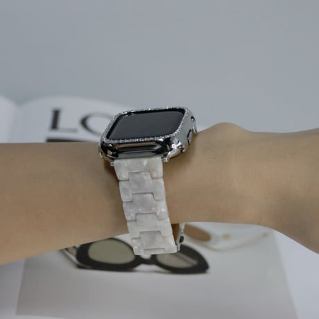 「V245」樹脂 アップルウォッチバンド シェル風 おしゃれ 軽量 apple watchカバー付き 男女兼用