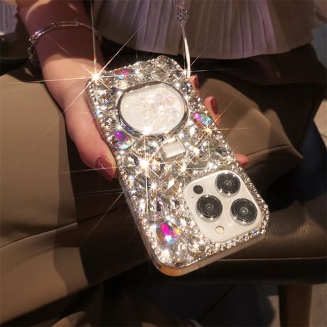 「V743」iphoneケース キラキラ ストーン iphoneケース 韓国 女子 隠しスタンド付き