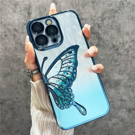 「V651」蝶々 スマホケース 韓国 クリア iphone16/16pro ケース 人気 女子 インナーシート付き