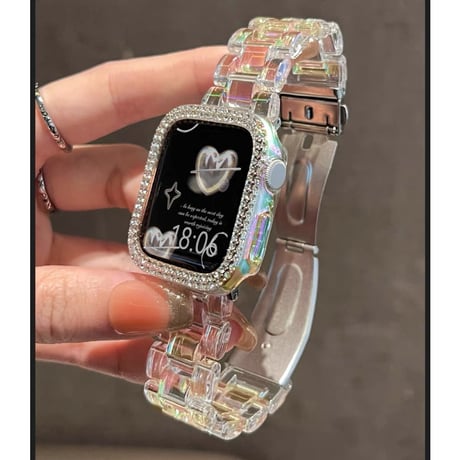 「V660」apple watch クリア バンド オーロラ アップル ウォッチ バンド 女性 おしゃれ「フレームカバー付き」