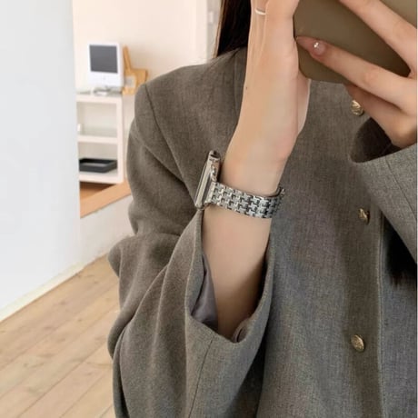 「V467」apple watch ステンレス バンド 千鳥柄 アップル ウォッチ バンド おしゃれ 女性/男性