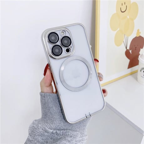 「V257」MagSafe対応 iphone14pro/13 ケース メタリック 防塵 透明 スマホケース レンズ保護一体型