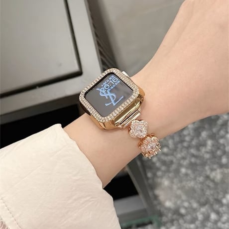 「V672」四葉のクローバー apple watchバンド キラキラ アップル ウォッチ バンド 女性 ブレスレット