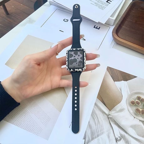 「V196」apple watch レザー バンド グレージュ ヒョウ柄ケース アップルウォッチバンド＋カバーset