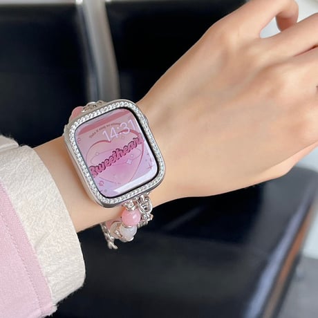 「V426」apple watch バンド チェーン ブレスレット アップル ウォッチ バンド 女性 パール付き