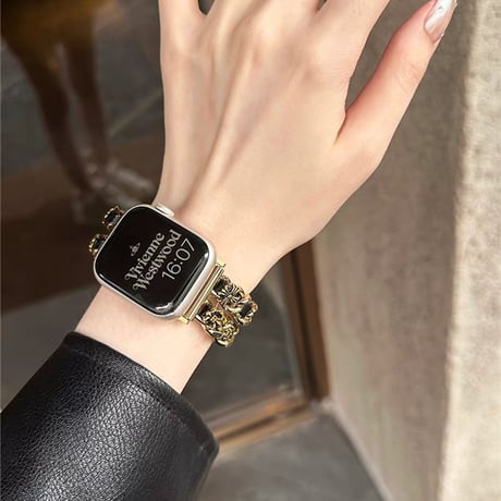 「V628」アップルウォッチバンド 2連チェーンxレザー apple watch バンド おしゃれ