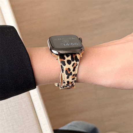「V722」ヒョウ柄 アップルウォッチバンド 新型S11/Ultra3対応 apple watchバンド 四葉のクローバー