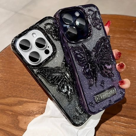 「V600」キラキラ シート付き iphone ケース 蝶々 iphone15/14 ケース 透明 可愛い