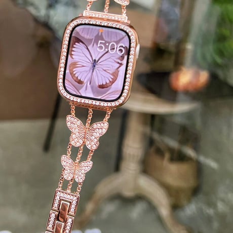 「V091」蝶々 アップル ウォッチ バンド おしゃれ 女性 apple watchカバー付き