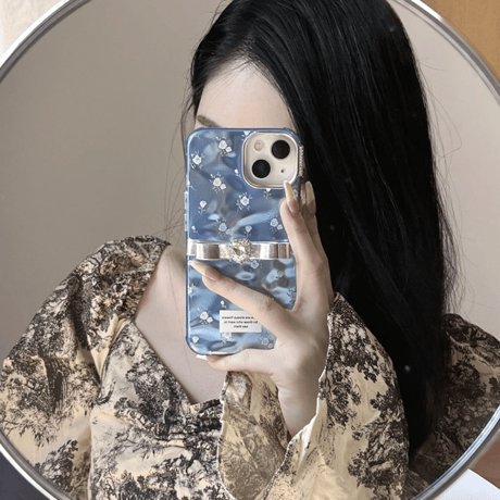 「V531」花柄 iphone15/15pro ケース リボン 韓国 iphone14 ケース 人気 女子